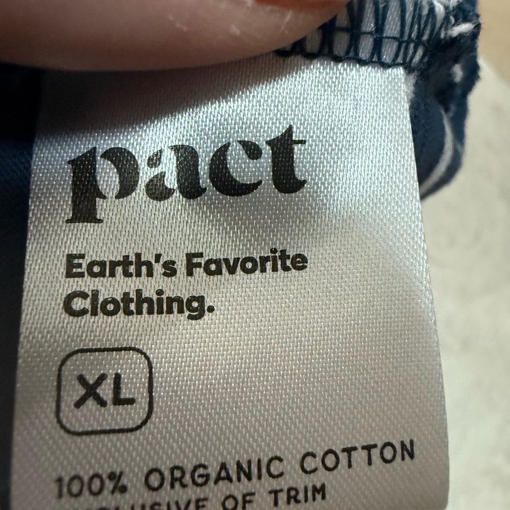 Pact Organic Cotton Striped Tee XL Blue White V Neck 3/4 Sleeve Top - Picture 8 of 8